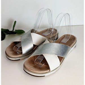 UGG SILVER & WHITE LEATHER KARI SANDALS SIZE 9